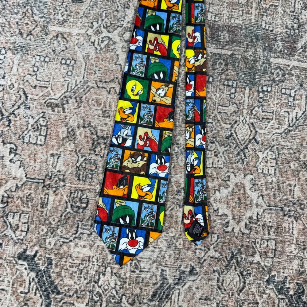 Vintage 1997 Looney Tunes Stamp Collection Necktie Warner Bros USPS Multi Color
